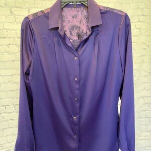 T Tahari Purple Button Down Shirt
